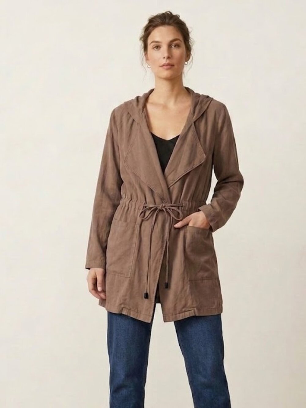 JustFab Brown Hooded Lightweight Anorak Utility Jacket - Medium